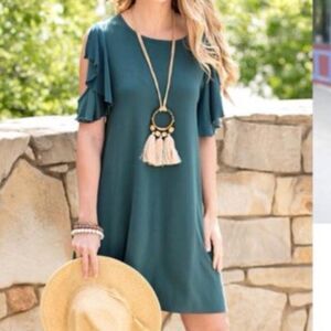 Grace & Lace Modal Ruffle Sleeve Dress in Peacock Green Womens Small